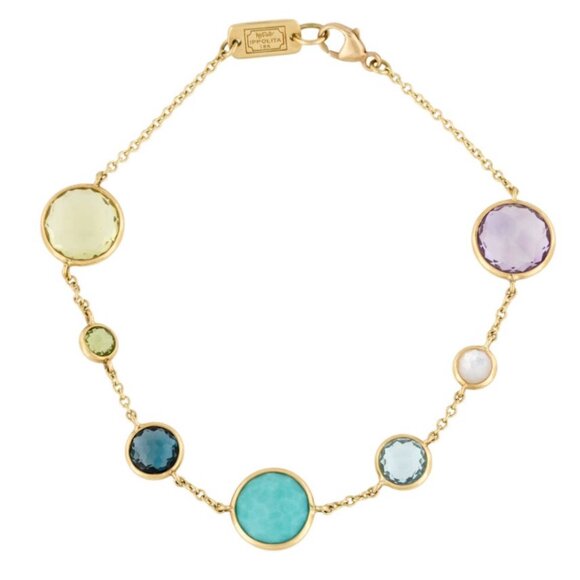 IPPOLITA 18K 750 YELLOW GOLD LOLLITINI 7-STONE LINK BRACELET - Picture 1 of 8